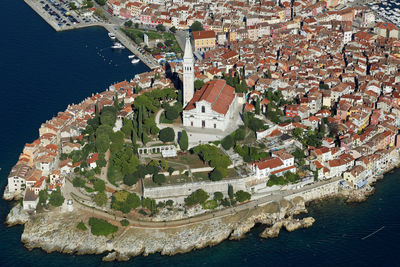 High angle view of buildings in city