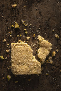 High angle view of bread on rock