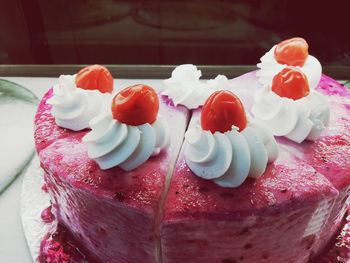 Close-up of cake with ice cream