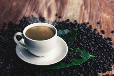 Close-up of coffee cup on table