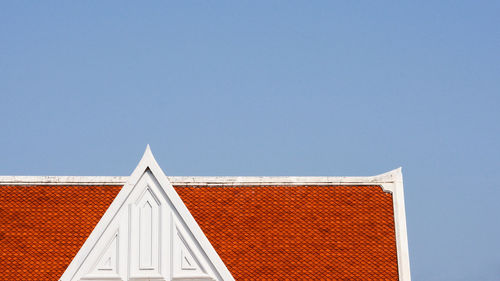 Low angle view of building against clear blue sky