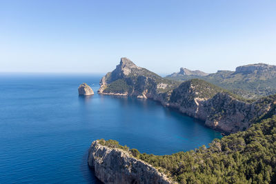 Mallorca landscape and cliffs seen from mirador es colomer on popular bike ride to cap formentor