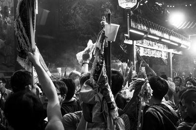 People outside temple during religious festival