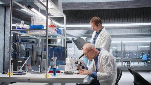 Young man working at laboratory