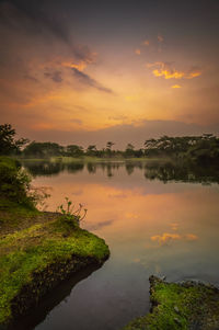 Scenic view of lake against sky during sunset