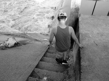 High angle view of boy on beach