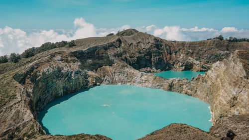 Panoramic view of mountains with beautiful crater in kelimutu