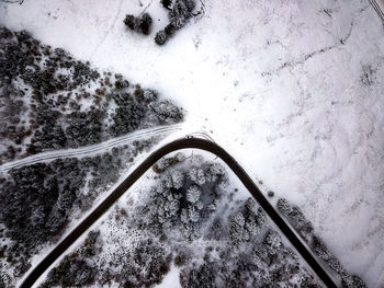 High angle view of snow covered road