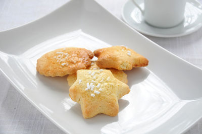 High angle view of breakfast in plate on table