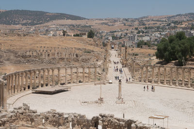 High angle view of old buildings in city