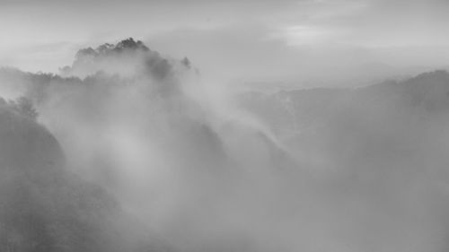 Scenic view of mountains against cloudy sky