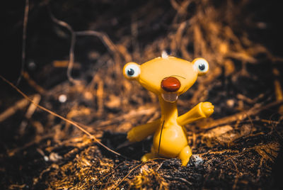 Close-up of yellow toy on field