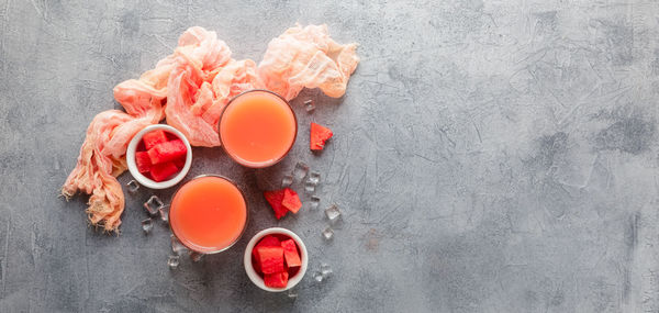 High angle view of chopped fruits on table