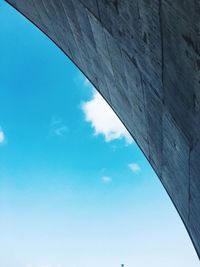 Low angle view of modern building against blue sky