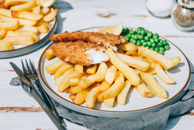 Close-up of food served in plate on table