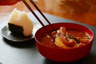 Close-up of ice cream in bowl on table