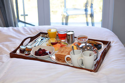 Breakfast on bed at home