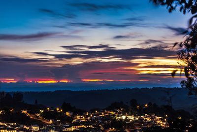 Aerial view of city at sunset