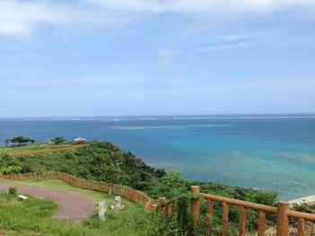 Scenic view of sea against blue sky