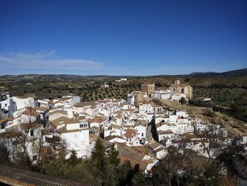 High angle view of townscape against sky