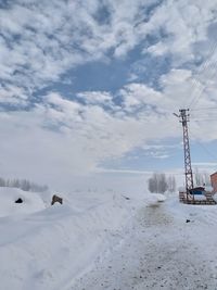 Scenic view of snow covered mountains against sky