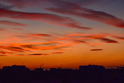 Silhouette buildings against sky during sunset