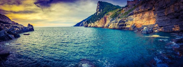 Scenic view of sea against sky during sunset