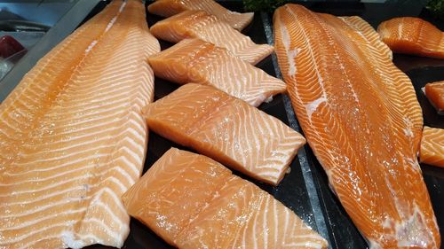 High angle view of fish for sale in market