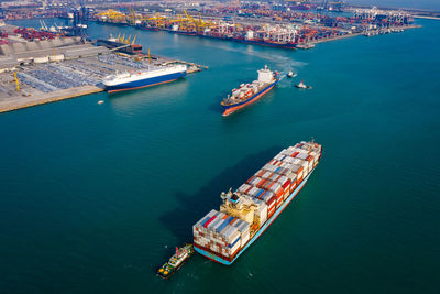 High angle view of ship in sea