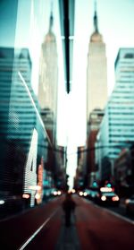 Blurred motion of city street and modern buildings