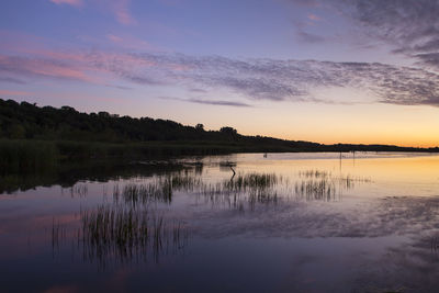 Scenic view of lake against sky at sunset