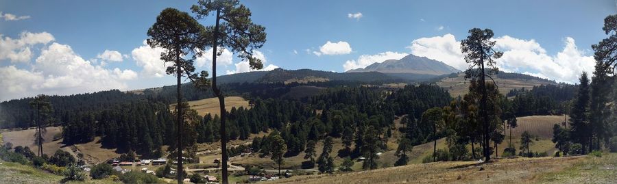 Panoramic view of landscape and mountains against sky