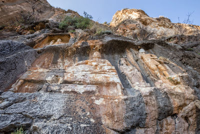 Low angle view of rock formations