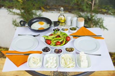 High angle view of meal served on table