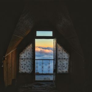 View of sea through window