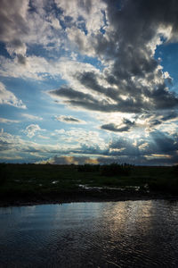 Scenic view of lake against sky during sunset