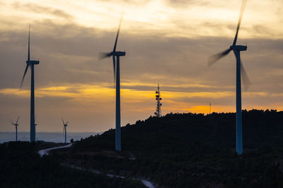 Wind turbines during sunset in spain