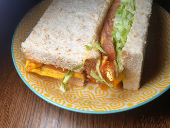 High angle view of breakfast served in plate