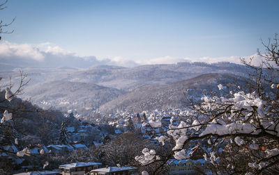 Scenic view of snowcapped mountains against sky