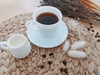 High angle view of coffee on table