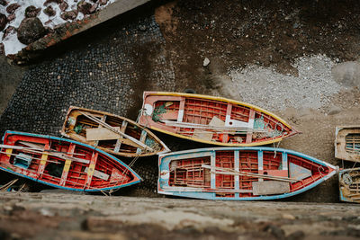 High angle view of boats on shore