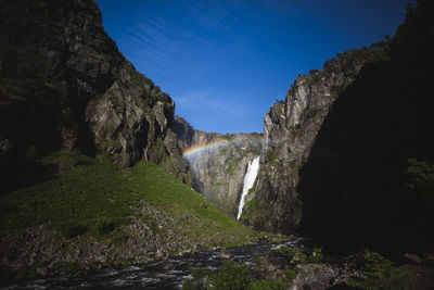 View of waterfall in mountains