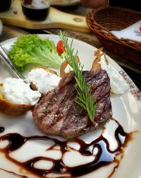 Close-up of food served in plate