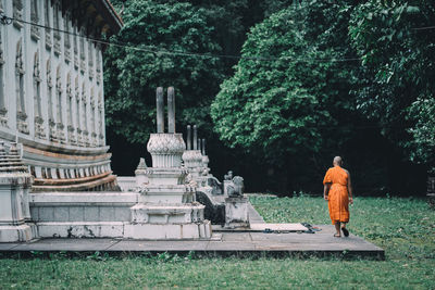 Rear view of a statue against trees