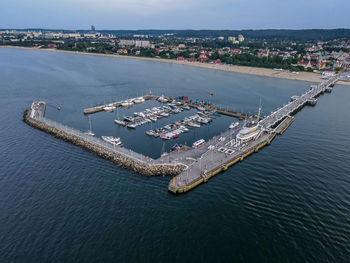 High angle view of boats in sea