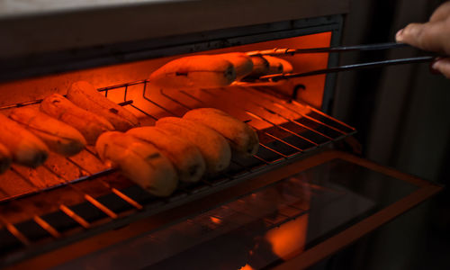 Close-up of meat on barbecue grill