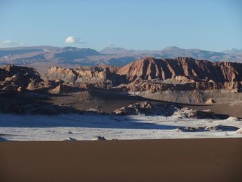 Scenic view of sea and mountains against sky