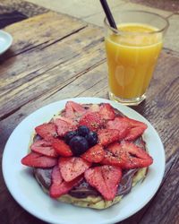 High angle view of breakfast on table