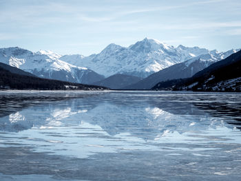 Scenic view of snowcapped mountains against sky