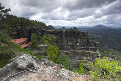 Scenic view of rocky mountains against sky